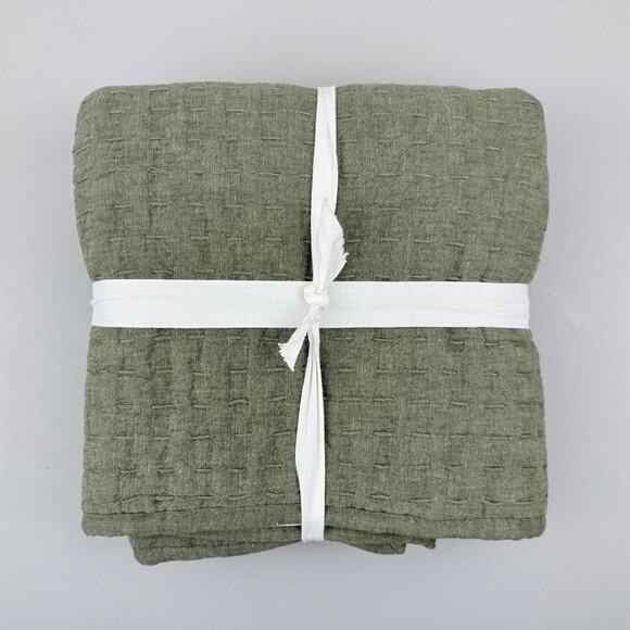 Pottery Barn KING Sham Loden Green Pick Stitch Cover Linen Blend 36x20 New Decor - Picture 1 of 6